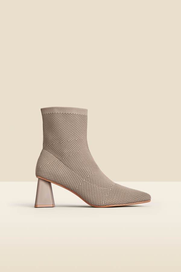 Camel Angled Heel Knitted Sock Boots