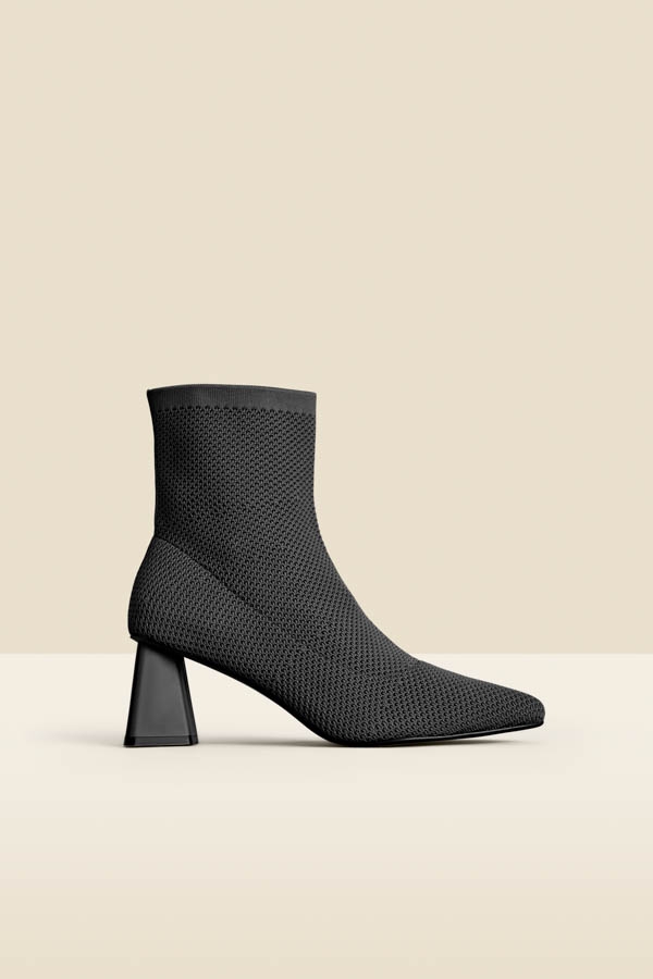 Black Angled Heel Knitted Sock Boots