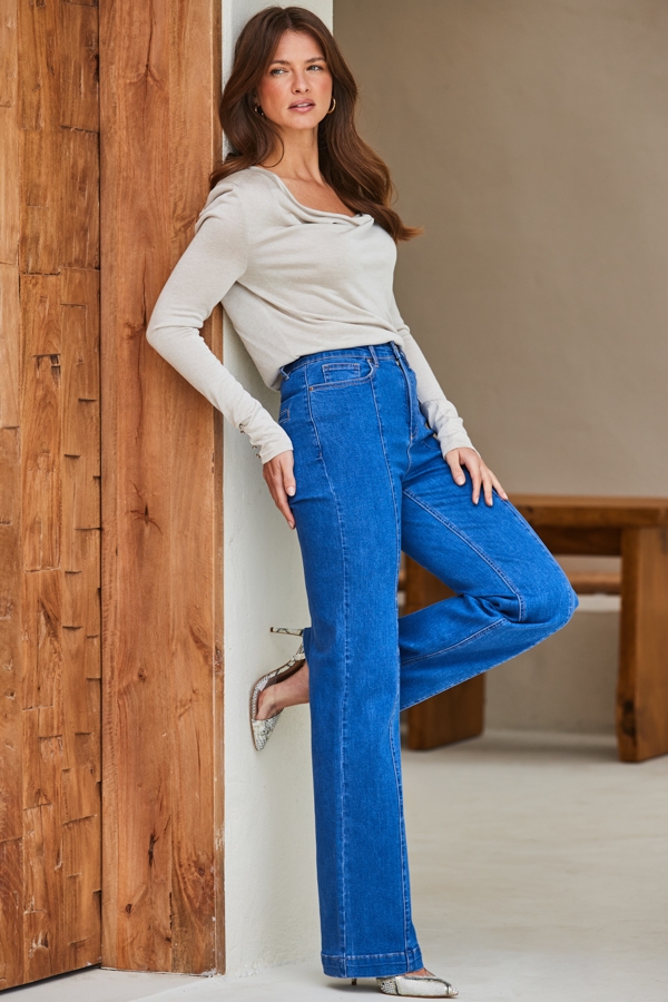 Bright Blue Wide Leg Pintuck Jean