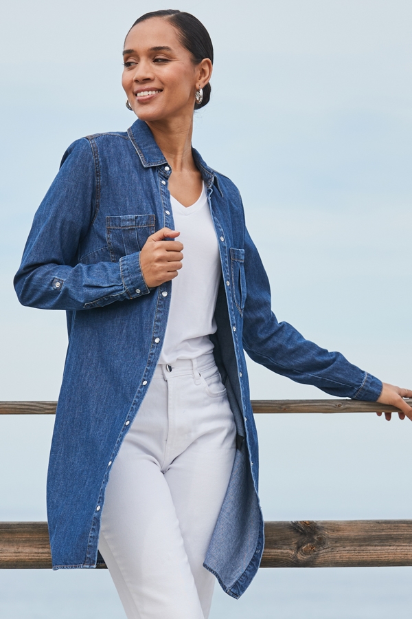 Dark Indigo Denim Relaxed Fit Longline Shirt