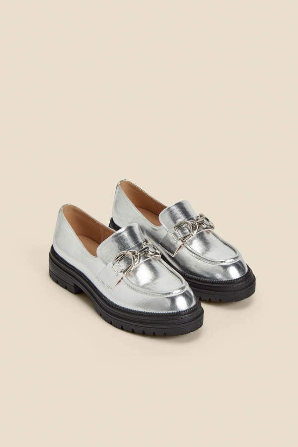 Silver Chain Trim Chunky Loafers