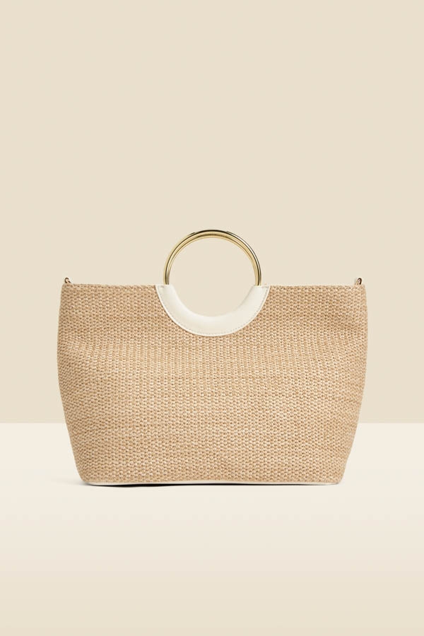 Natural Hoop Handle Raffia Tote Bag