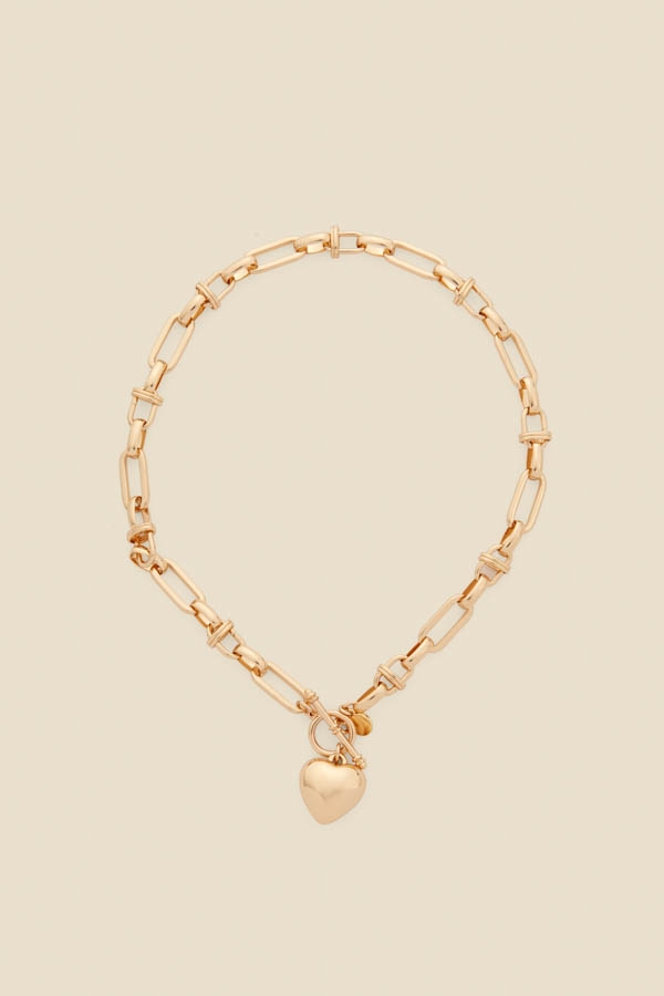 Gold Plated Heart Pendant Toggle Necklace