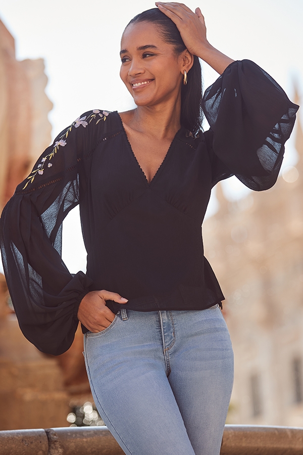 Black Premium Embroidered Shoulder Blouse