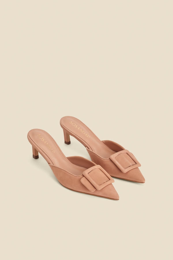Tan Suede Trim Detail Kitten Heel Mules