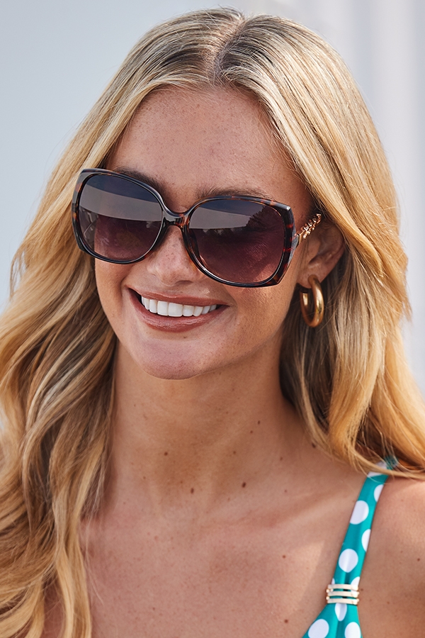 Brown Tortoiseshell Sunglasses With Chain Detail