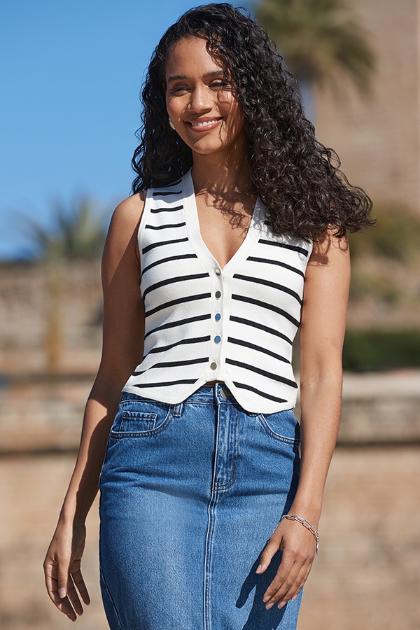 Ivory & Black Stripe Knitted Waistcoat