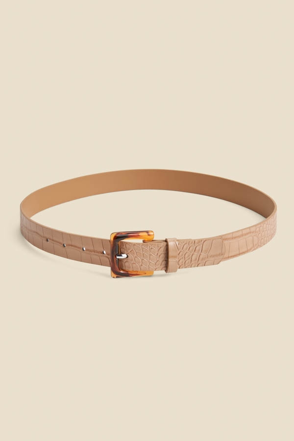 Taupe Croc Belt With Tortoiseshell Buckle