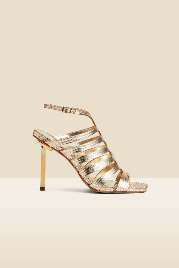 Gold Leather Gladiator Square Toe Strap Sandals
