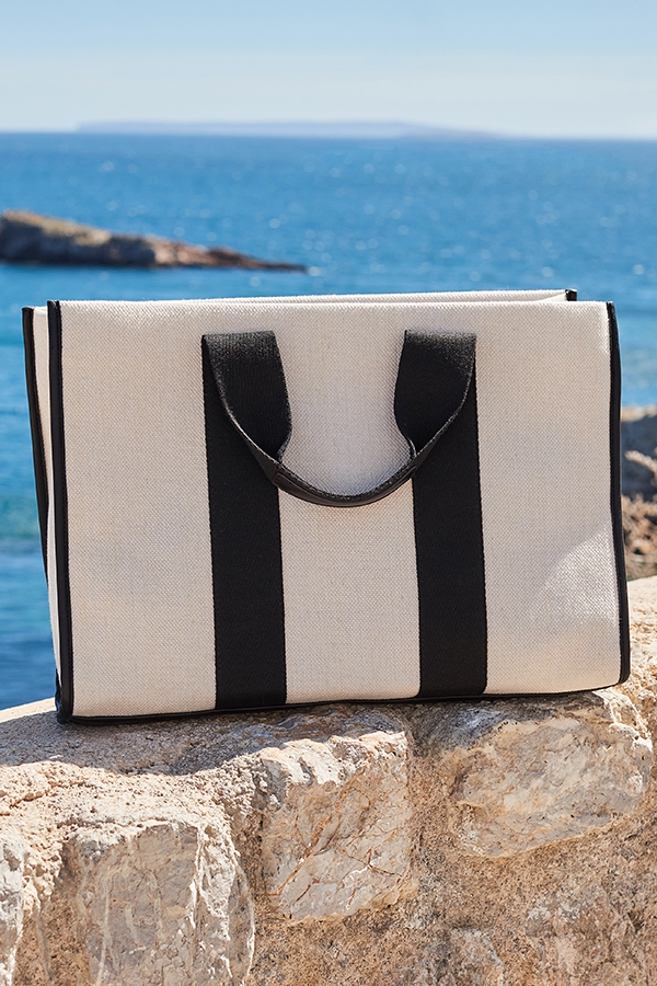 Ivory Stripe Canvas Tote Bag