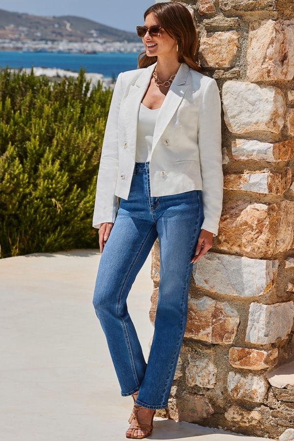 Ivory Linen Blend Double Breasted Blazer