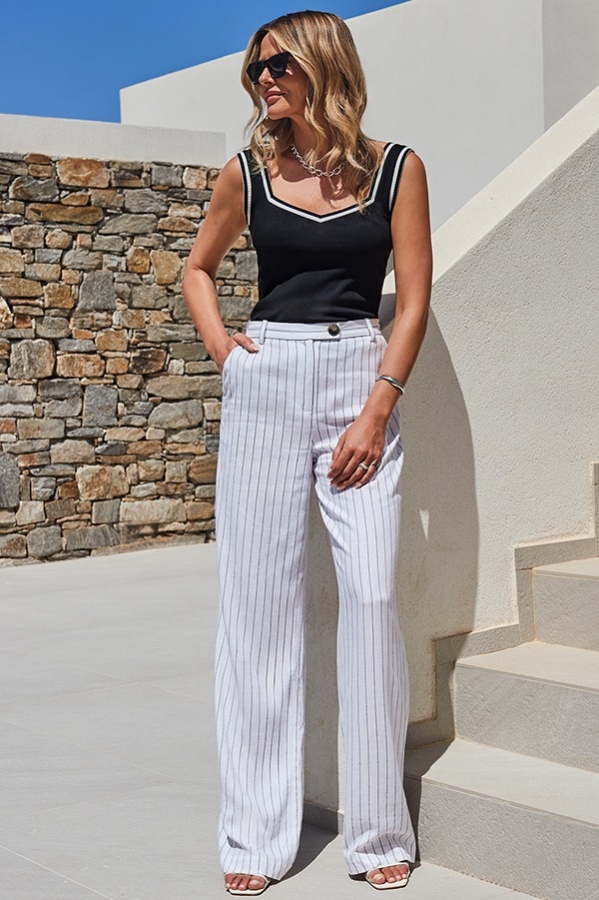 Ivory Pinstripe Wide Leg Trousers