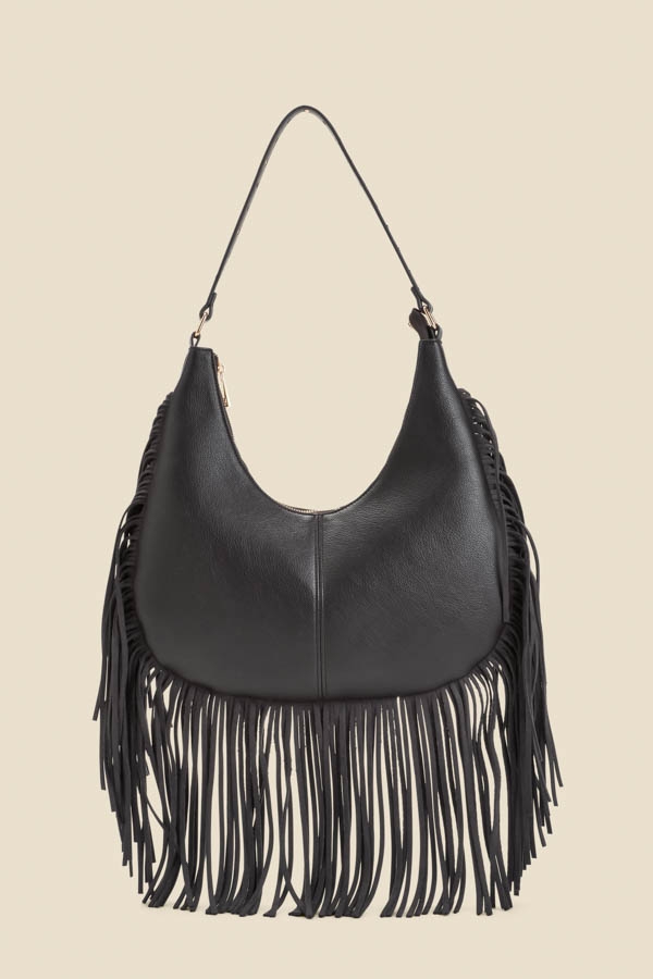 Dark Brown Fringe Detail Western Shoulder Bag