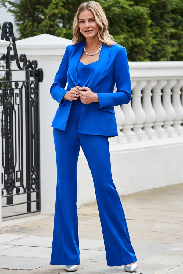 Cobalt Blue Button Detail Kick Flare Trousers