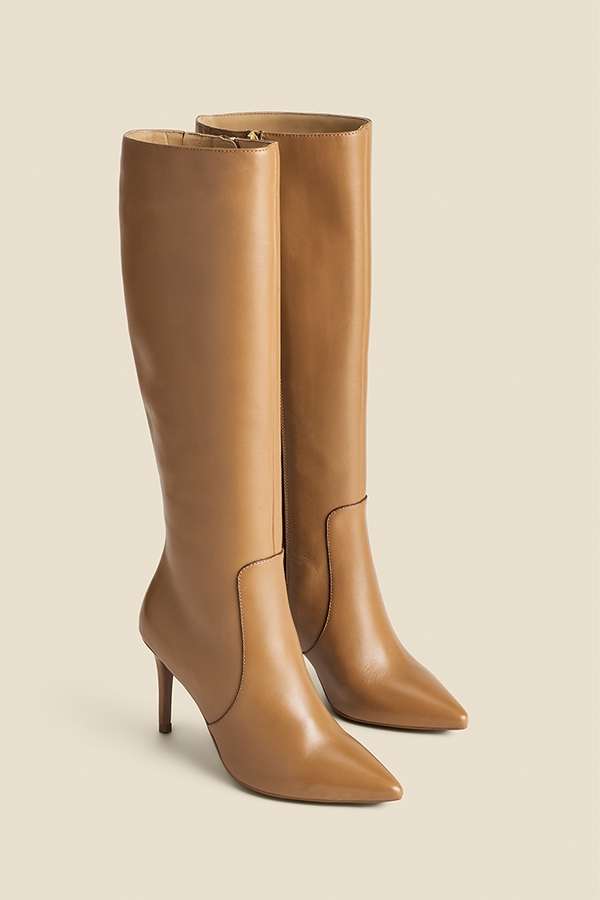 Tan Leather Stiletto Knee High Boots