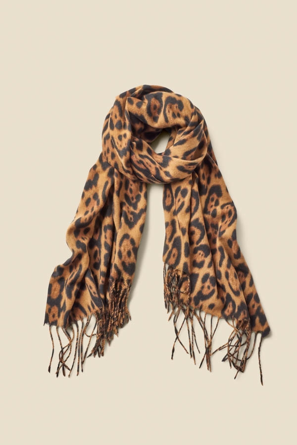 Leopard Print Scarf With Tassels