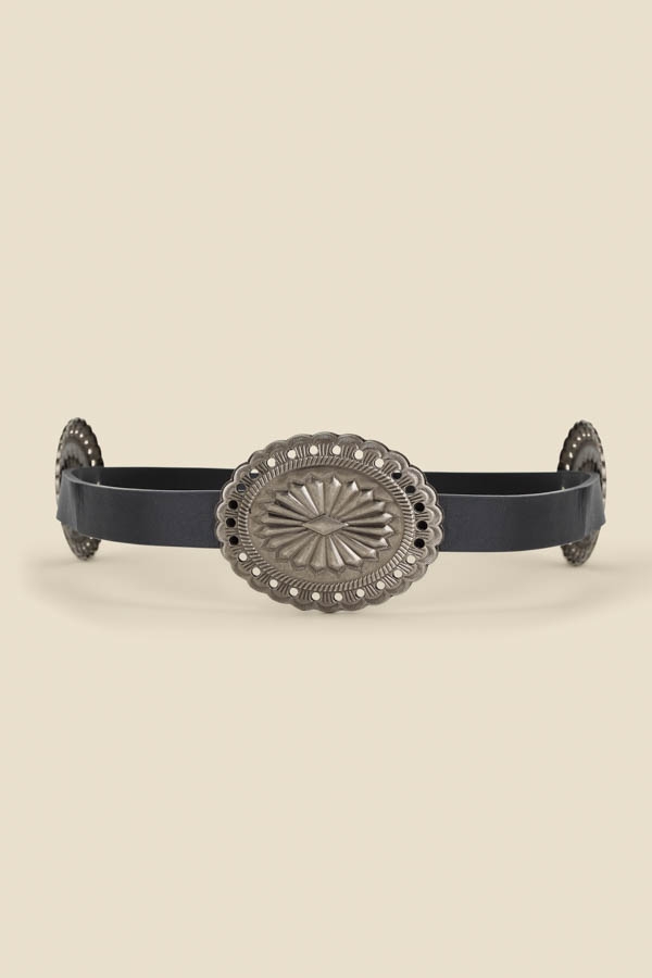 Black Leather Western Medallion Detail Waist Belt