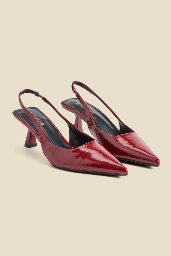 Cherry Red Kitten Heel Slingback Court Shoes