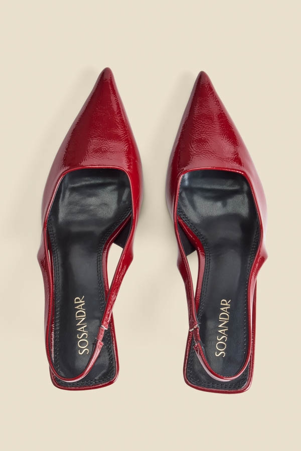 Cherry Red Kitten Heel Slingback Court Shoes