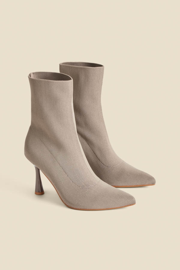 Taupe Flared Heel Sock Boot