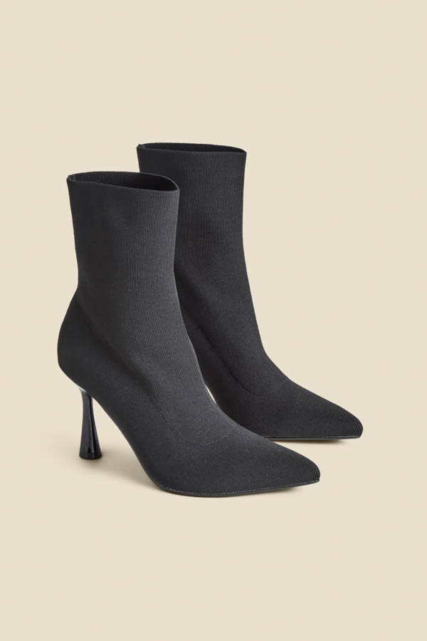 Black Flared Heel Sock Boot