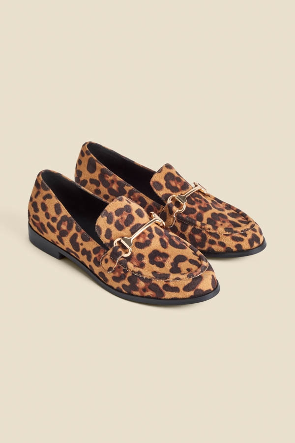 Leopard Print Snaffle Trim Mule Loafers