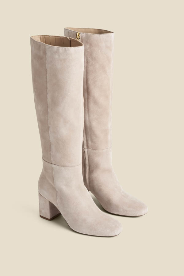 Stone Suede Block Heel Knee High Boot