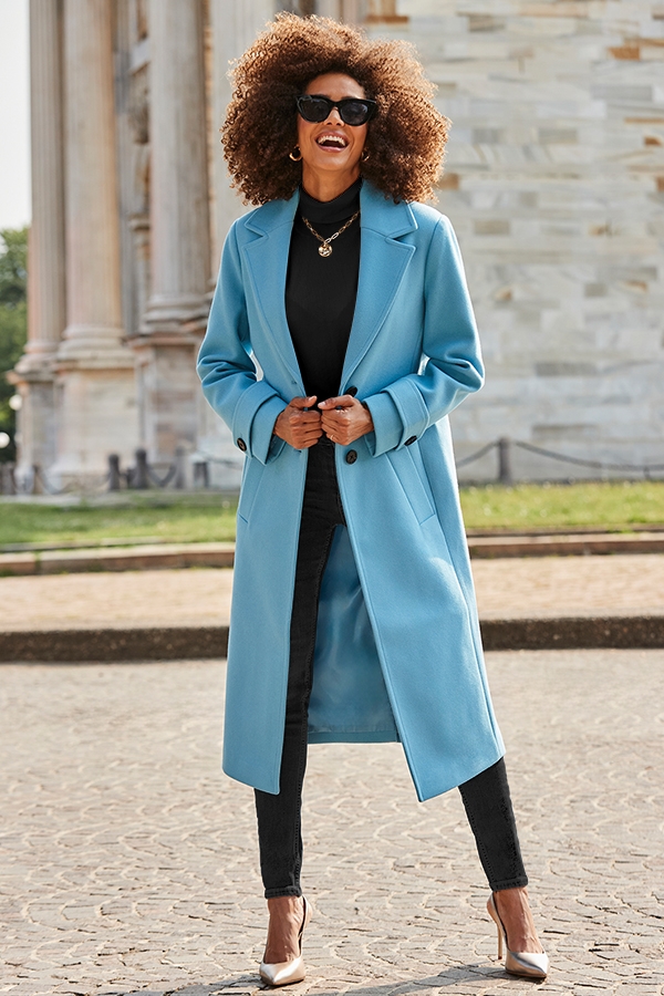 Pastel Blue Double Breasted Longline Coat