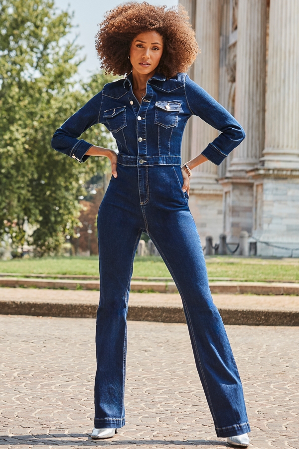Petite Indigo Blue Bootcut Denim Jumpsuit