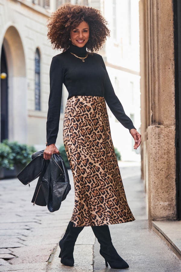 Leopard Print Satin Skirt