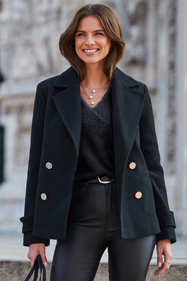 Black Peacoat With Luxe Gold Buttons
