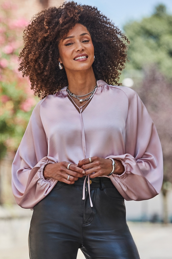 Soft Pink Blouson Sleeve Blouse