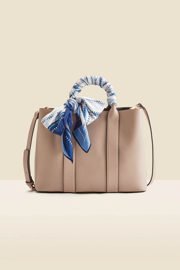 Taupe Structured Bag With Detachable Scarf