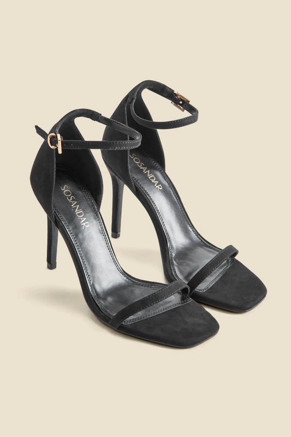 Black Square Toe Barely There Sandals