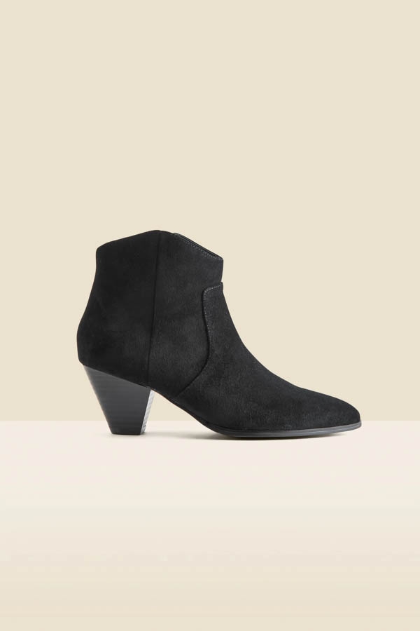 Black Suede Western Stack Heel Ankle Boots