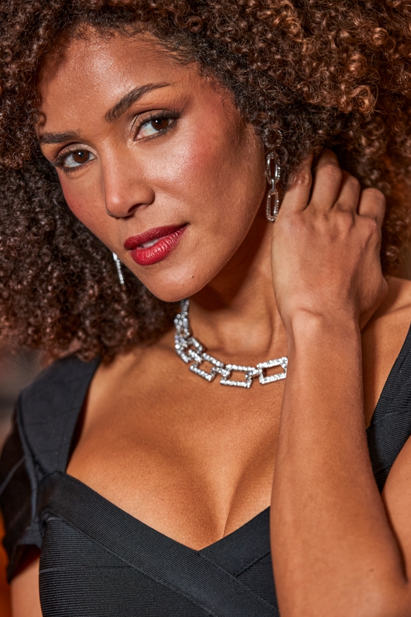 Silver Diamante Link Chain Necklace