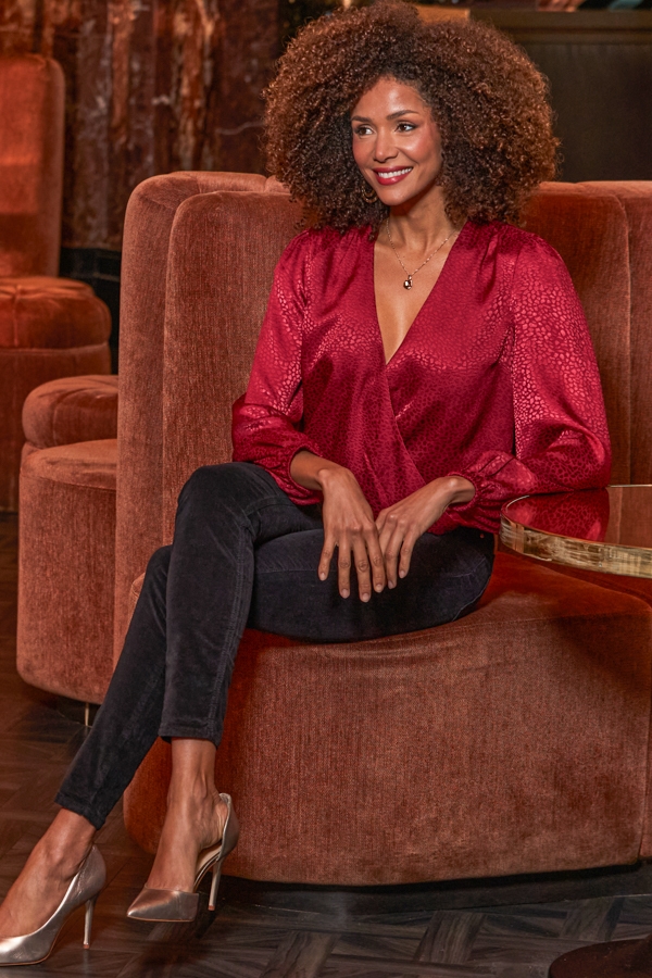 Ruby Red Animal Print Wrap Top