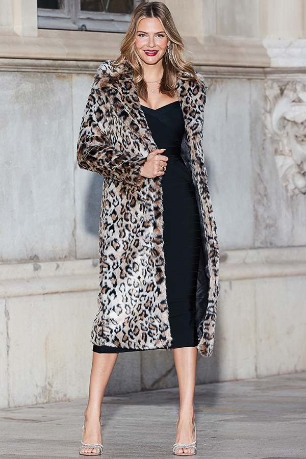 Leopard Print Premium Faux Fur Longline Coat