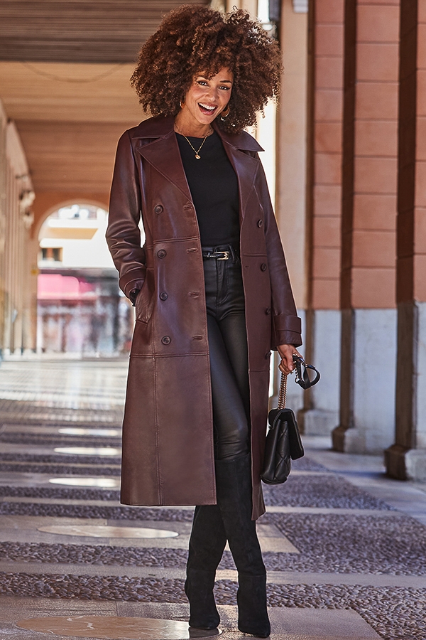 Dark Cherry Premium Leather Trench Coat