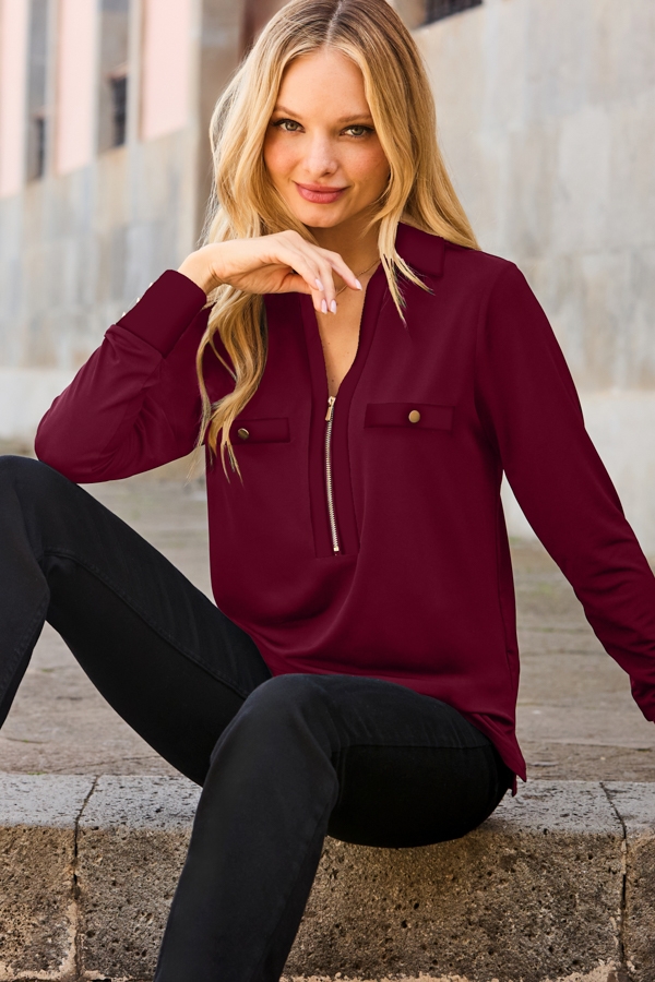 Burgundy Zip Front Top