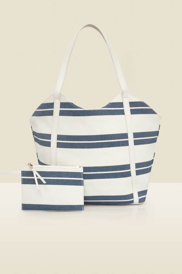 Navy & White Stripe Large Tote Bag With Purse