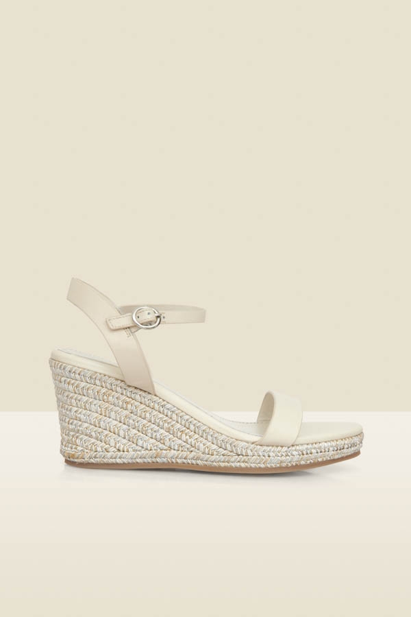 Ivory Leather Metallic Wedge Espadrilles