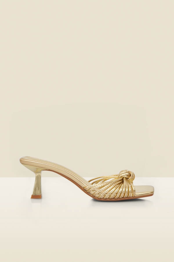 Gold Knot Detail Kitten Heel Mules
