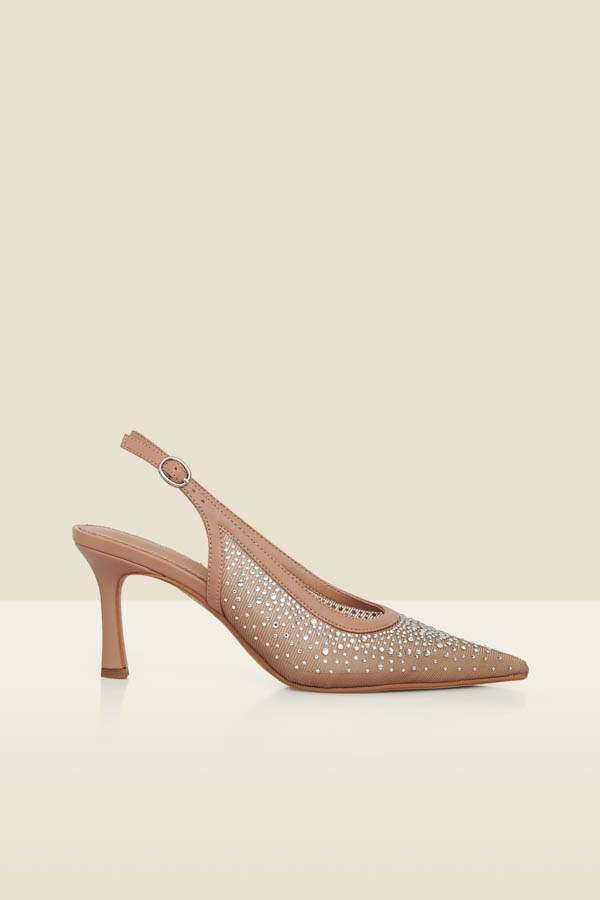 Nude Sparkle Slingback Court Heels