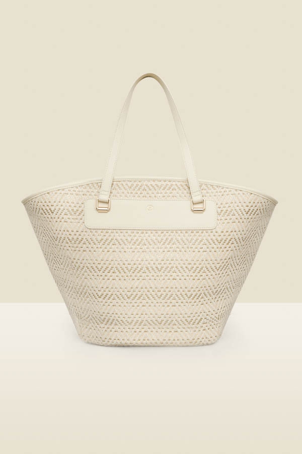 Ivory Metallic Fleck Chevron Woven Beach Bag
