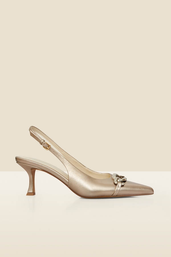 Gold Leather Chain Detail Slingback Court Shoes