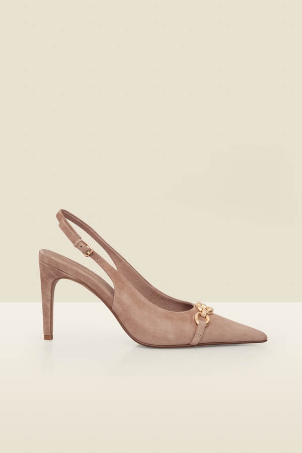 Taupe Suede Chain Detail Slingback Court Shoes