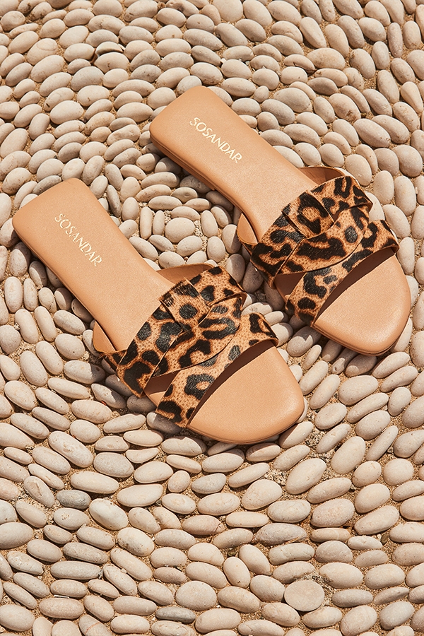 Leopard Print Cross Strap Sandals