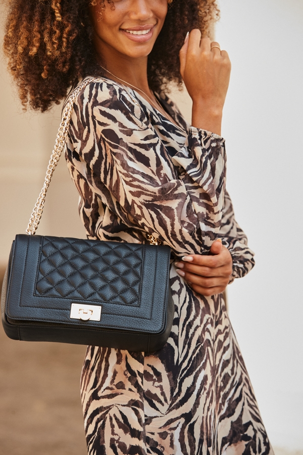 Black Leather Quilted Shoulder Bag