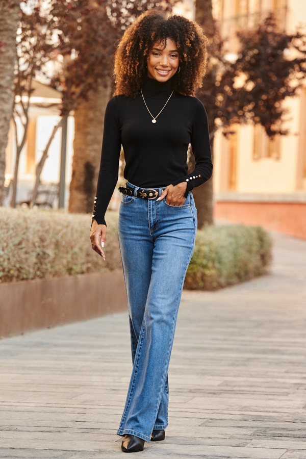 Mid Blue Slim Wide Leg Jeans